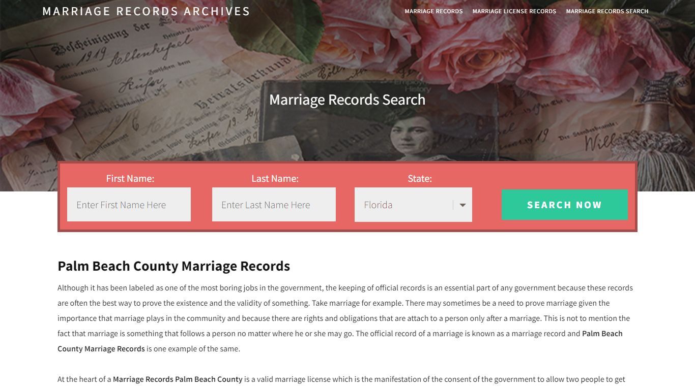 Palm Beach County Marriage Records | Enter Name and Search