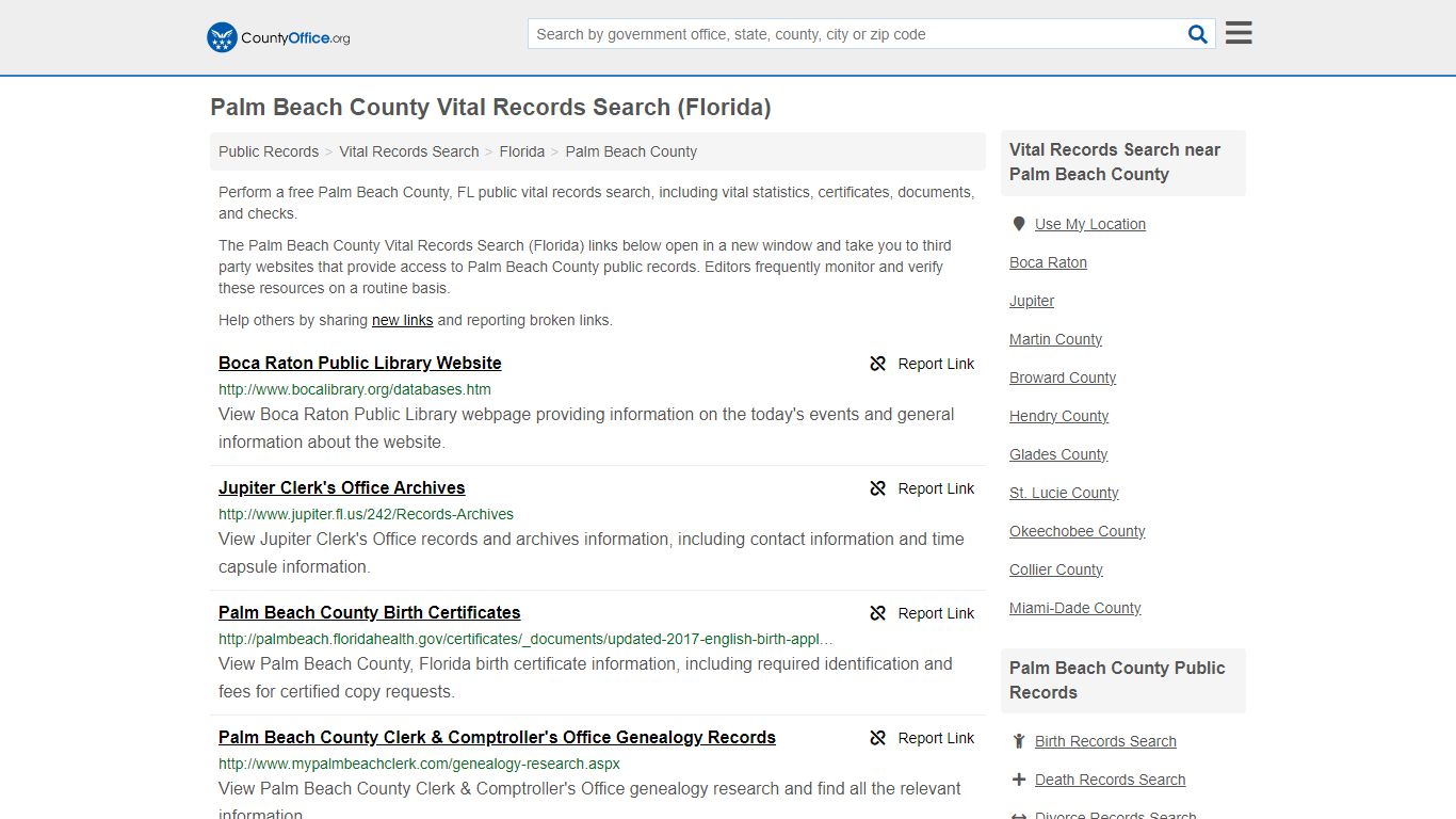 Palm Beach County Vital Records Search (Florida) - County Office